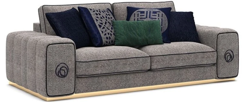 Casa Padrino Luxus Wohnzimmer Set Grau / Braun - 2 Sofas & 2 Sessel & 1 Couchtisch Set - Edle Wohnzimmermöbel - Luxus Möbel