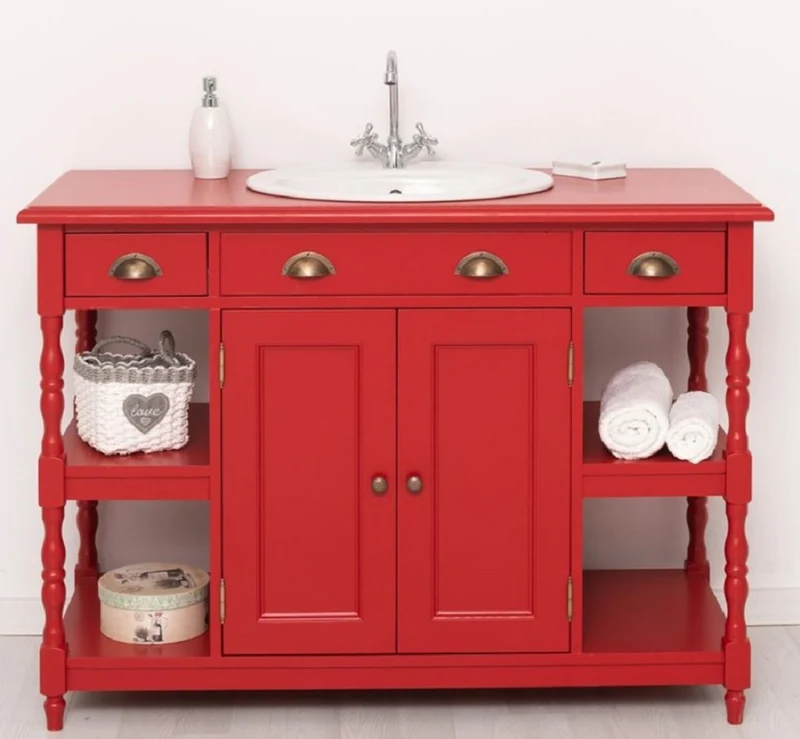 Casa Padrino Landhausstil Massivholz Waschtisch Rot 128 cm - Landhausstil Badezimmer Möbel