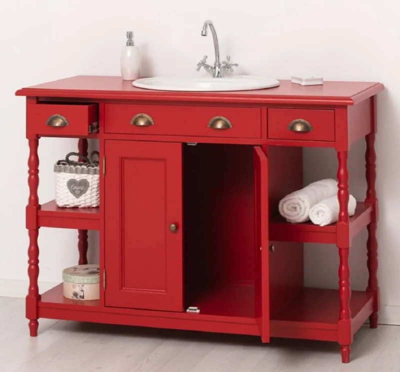 Casa Padrino Landhausstil Massivholz Waschtisch Rot 128 cm - Landhausstil Badezimmer Möbel