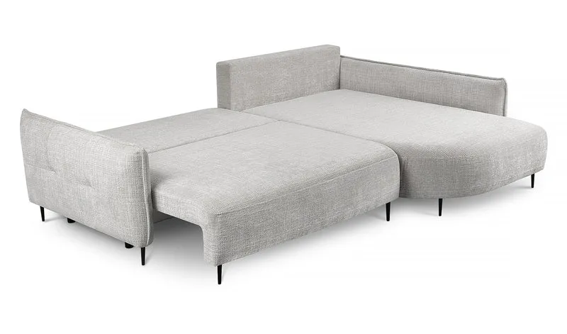 Ecksofa Oblivio mit Schlaffunktion, L-förmig, mit Stauraum, hellgrauer Chenille, rechtsseitig