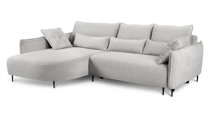 Ecksofa Oblivio mit Schlaf-Funktion, L-förmig, mit Stauraum, hellgrauer Chenille, linksseitig