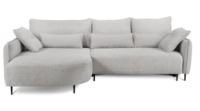 Ecksofa Oblivio mit Schlaf-Funktion, L-förmig, mit Stauraum, hellgrauer Chenille, linksseitig