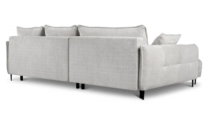 Ecksofa Oblivio mit Schlaf-Funktion, L-förmig, mit Stauraum, hellgrauer Chenille, linksseitig
