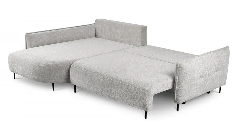 Ecksofa Oblivio mit Schlaf-Funktion, L-förmig, mit Stauraum, hellgrauer Chenille, linksseitig