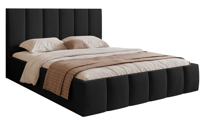Polsterbett 180x200 cm Sarafino mit Bettkasten, schwarzer Samt, Metallrahmen