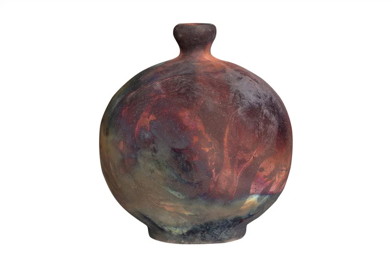 Casa Padrino Luxus Vase Kupferfarben 33 x 13 x H. 37 cm - Raku Vase aus Steingut mit Copper Matt Glasur und Marmoreffekt - Luxus Deko Accessoires