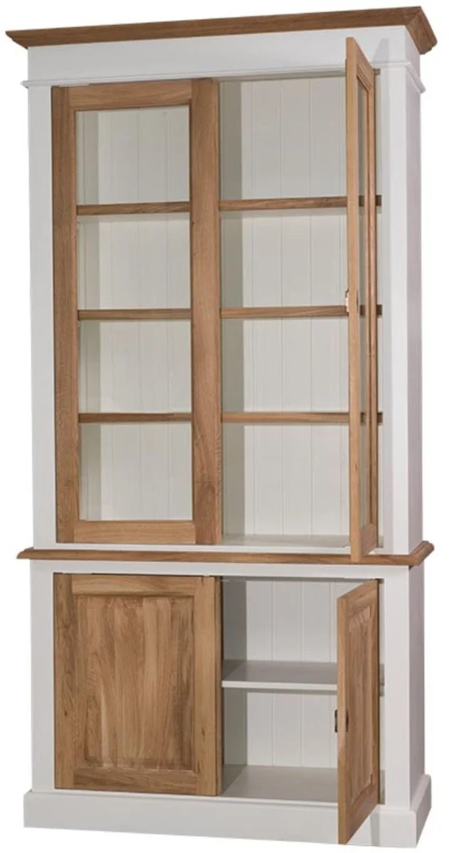 Casa Padrino Landhausstil Wohnzimmerschrank Massivholz Weiß / Naturfarben 119 x 48 x H. 228 cm