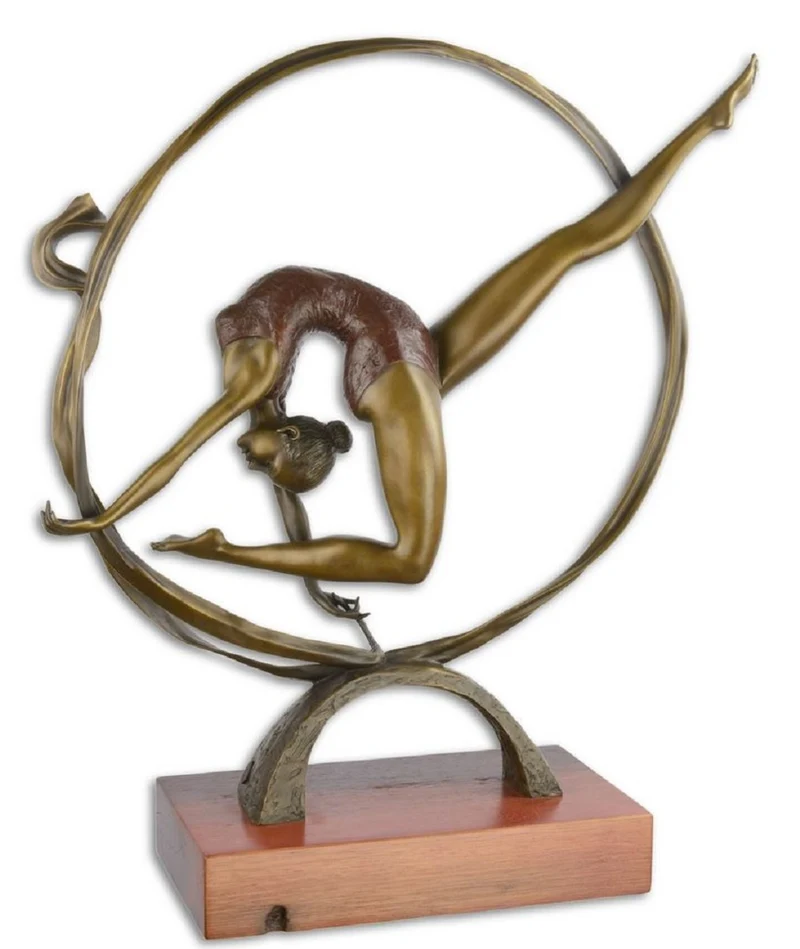 Casa Padrino Luxus Bronzefigur Turnerin mit Seil Bronze / Braun 44 x 15,8 x H. 49,7 cm - Bronze Skulptur mit Holzsockel - Dekofigur