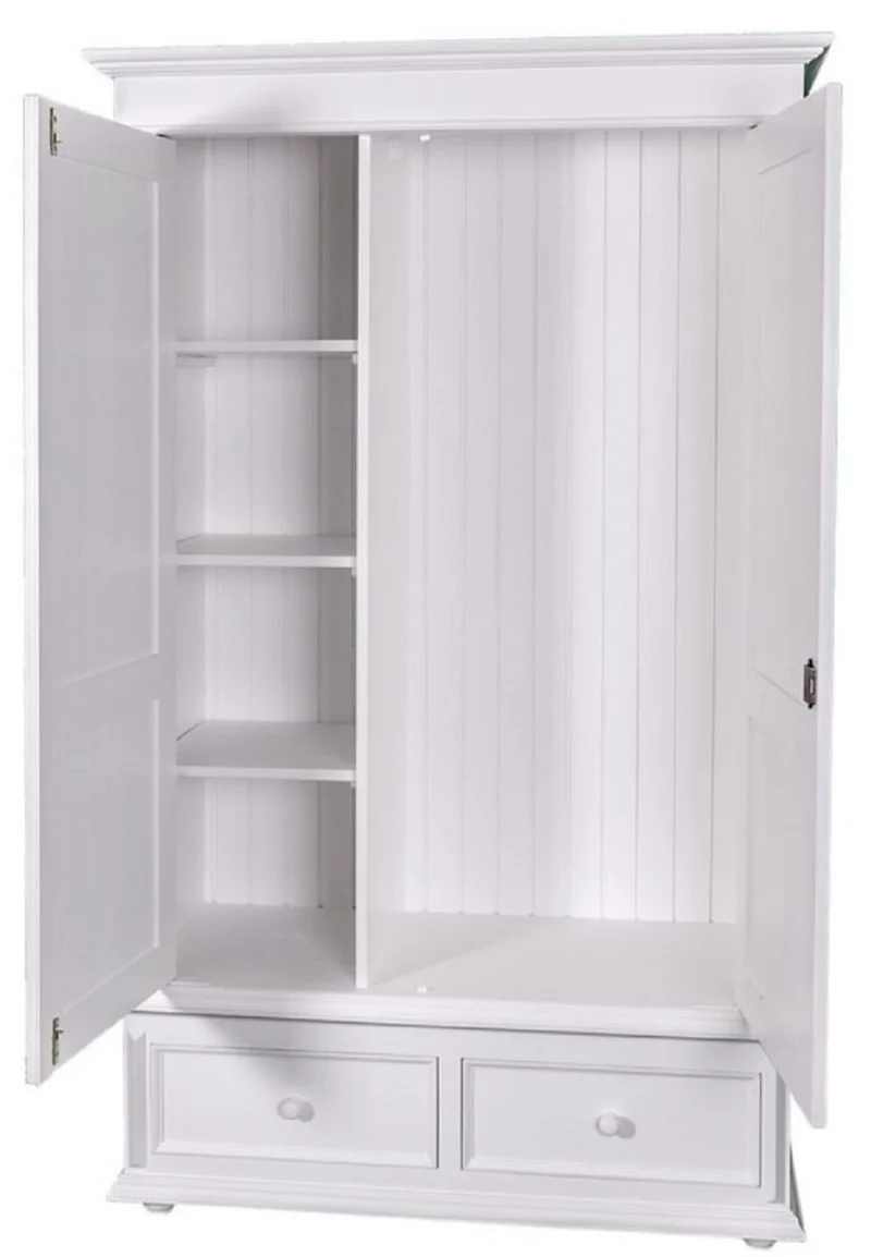 Casa Padrino Landhaus Stil Kleiderschrank Weiß, Massives Pinienholz, H 206 cm B 127 cm T 61 cm