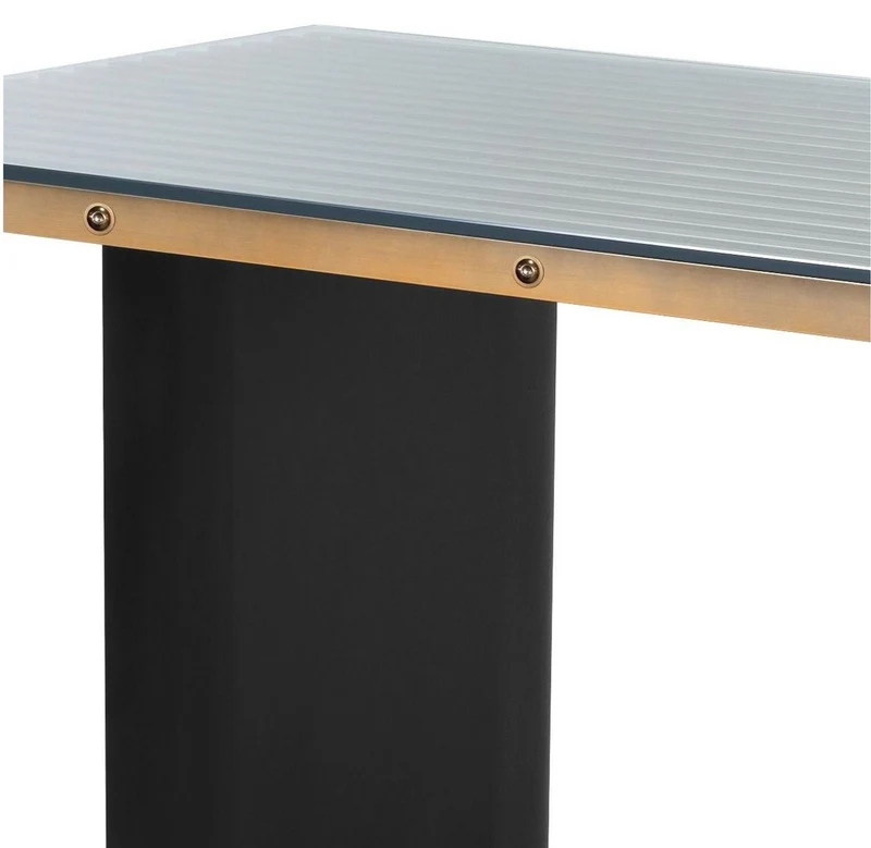 Casa Padrino Luxus Schreibtisch mit Glasplatte Messing / Schwarz 180 x 78,5 x H. 76 cm - Luxus Qualität - Büromöbel