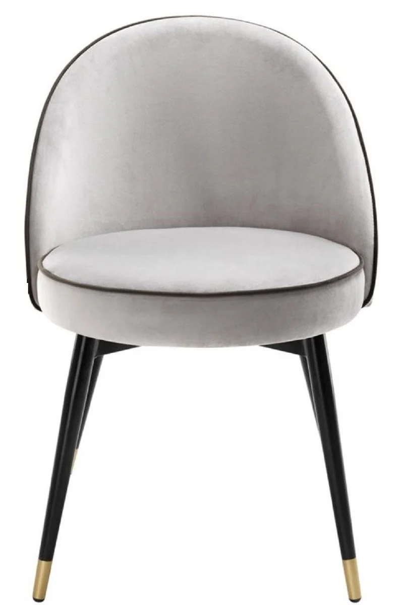 Casa Padrino Luxus Esszimmerstuhl Set Hellgrau / Schwarz / Messing 55 x 64 x H. 83 cm - Esszimmermöbel - Luxus Kollektion