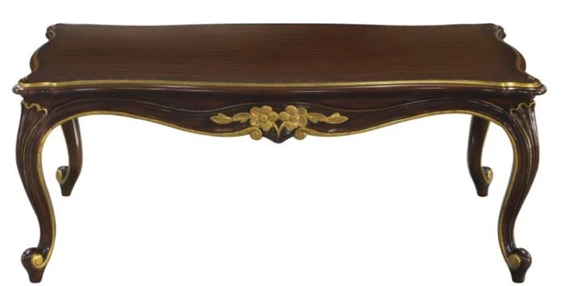 Casa Padrino Luxus Barock Couchtisch Dunkelbraun / Gold 117 x 72 x H. 42 cm - Barock Wohnzimmermöbel