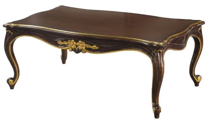 Casa Padrino Luxus Barock Couchtisch Dunkelbraun / Gold 117 x 72 x H. 42 cm - Barock Wohnzimmermöbel
