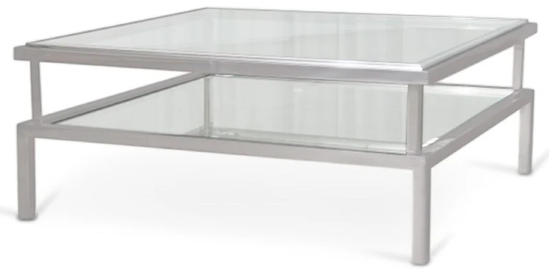 Casa Padrino Luxus Couchtisch Silber 120 x 120 x H. 42 cm - Moderner Wohnzimmertisch mit gehärteten Glasplatten und Edelstahl Gestell - Wohnzimmer Möbel