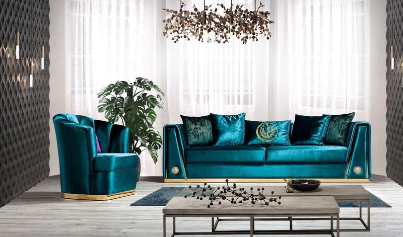 Casa Padrino Luxus Couch Türkis / Gold 260 x 90 x H. 76 cm - Edles Wohnzimmer Sofa mit dekorativen Kissen - Luxus Möbel