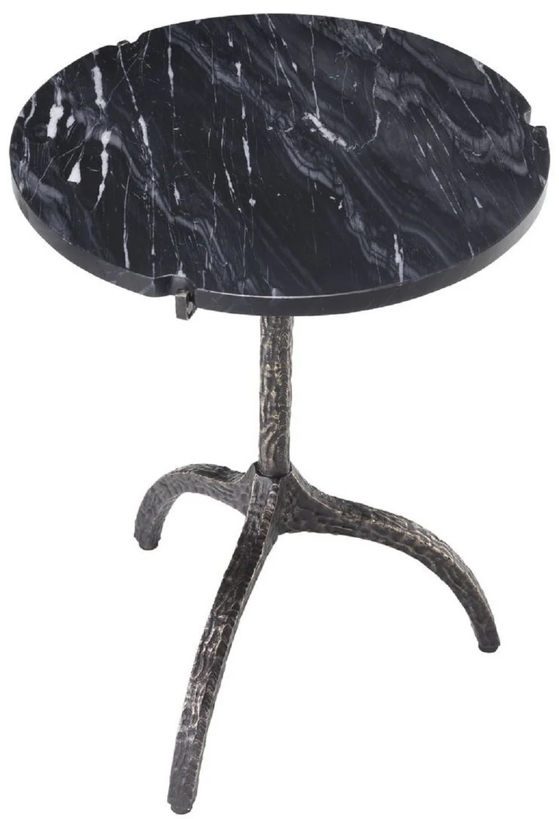 Casa Padrino Luxus Beistelltisch Bronzefarben / Schwarz Ø 45 x H. 58,5 cm - Messing Tisch mit Marmorplatte - Wohnzimmer Möbel - Luxus Möbel
