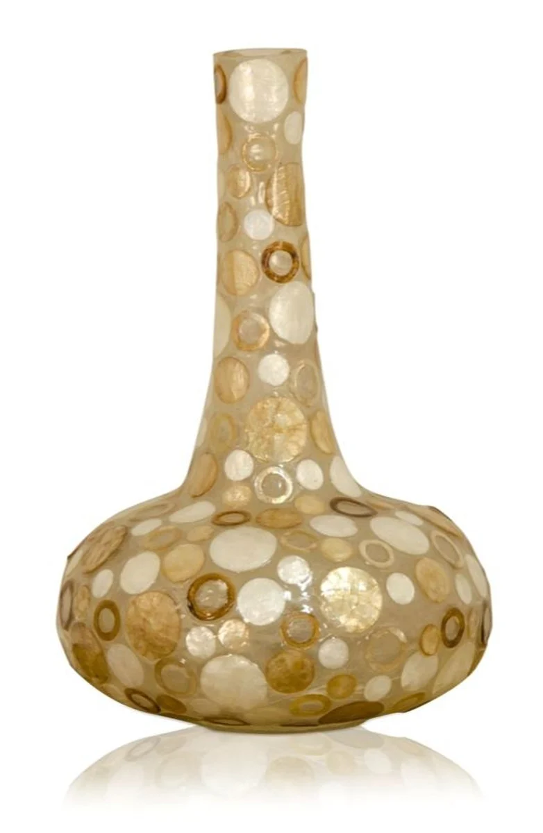 Casa Padrino Deko Vase aus Muschelschalen Ø 26 x H. 43 cm - Ringe & Punkte