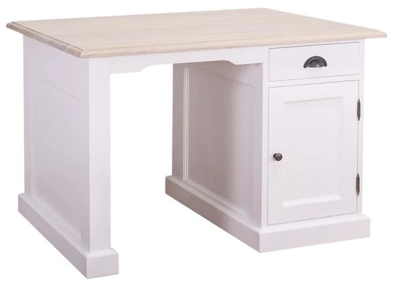 Casa Padrino Landhausstil Schreibtisch in Weiß und Naturfarben 110 x 70 x H. 78 cm - Massives Kiefernholz und Eichenholz