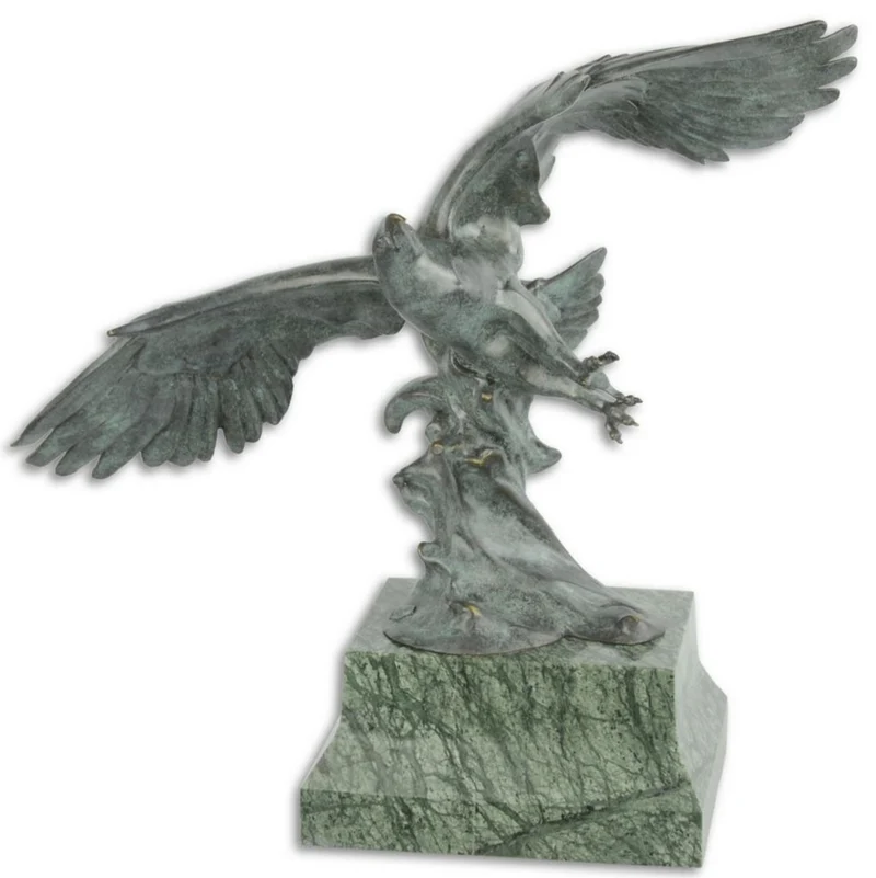 Casa Padrino Luxus Bronze Skulptur Fliegender Adler Grau / Grün 44,6 x 17,7 x H. 42,7 cm - Deko Bronzefigur