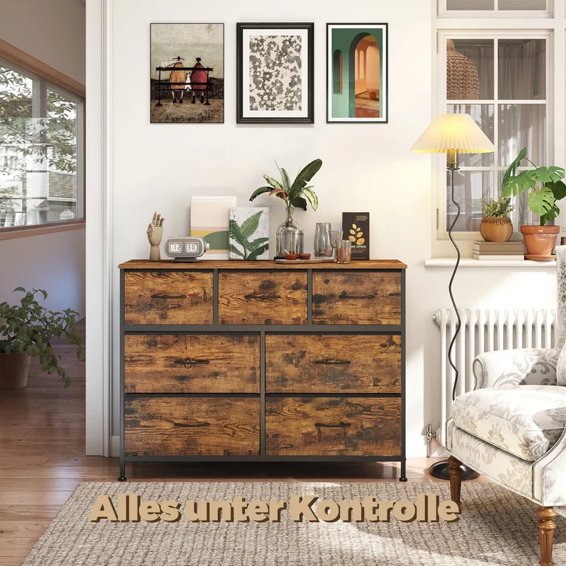 Sideboard Mit 7 Stoffschubladen - Stahlrahmen - Für Schlafzimmer Oder Flur
