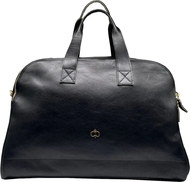 Casa Padrino Luxus Echtleder Reisetasche Schwarz / Gold 50 cm - Made in Italy