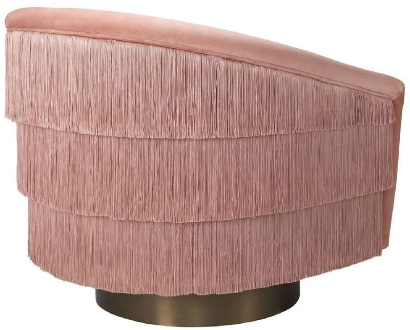Casa Padrino Luxus Drehsessel Rosa / Mattgold 84 x 82 x H. 74 cm - Wohnzimmer Sessel mit edlem Samtstoff - Luxus Wohnzimmer Möbel