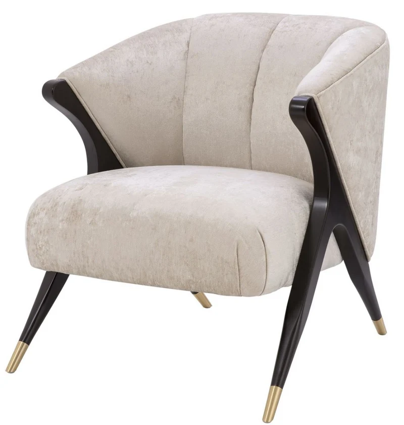 Casa Padrino Designer Sessel Cremefarben / Schwarz / Messingfarben 71,5 x 79,5 x H. 77 cm - Luxus Möbel