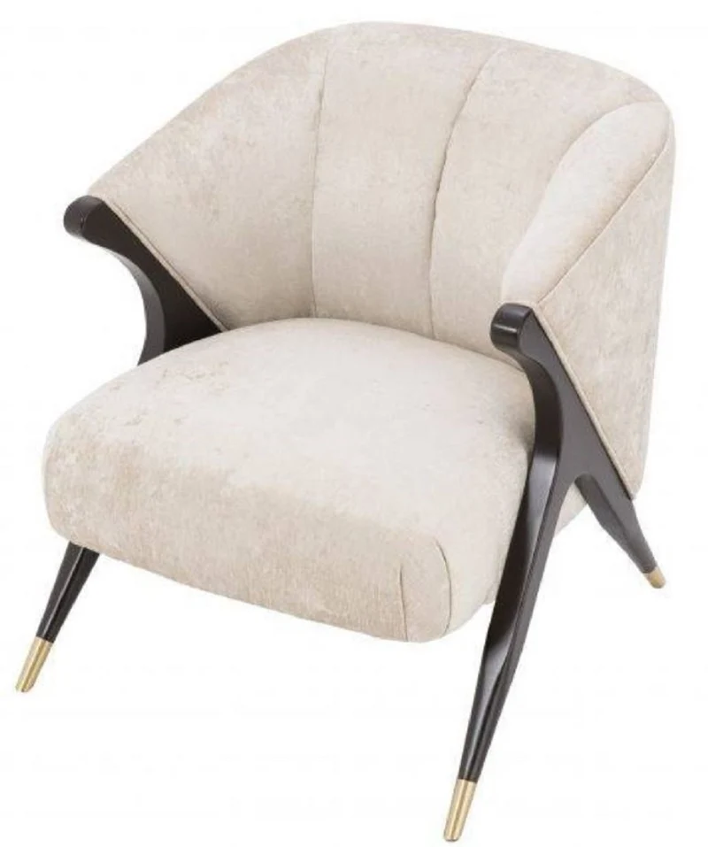 Casa Padrino Designer Sessel Cremefarben / Schwarz / Messingfarben 71,5 x 79,5 x H. 77 cm - Luxus Möbel
