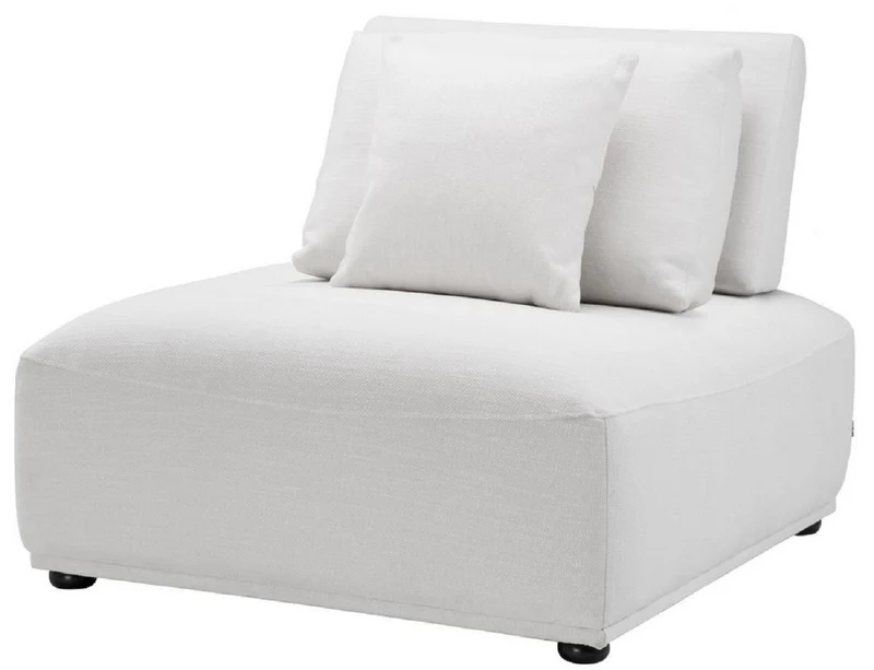 Casa Padrino Luxus Sessel Weiß / Schwarz 93 x 109 x H. 83 cm - Wohnzimmer Sessel mit Rückenlehne und 2 Kissen - Wohnzimmer Möbel