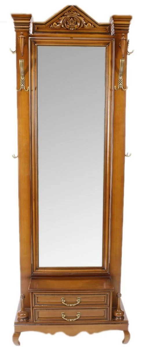 Casa Padrino Barock Massivholz Standspiegel mit 2 Schubladen & Kleiderhaken Braun 50 x H. 190 cm - Barockmöbel