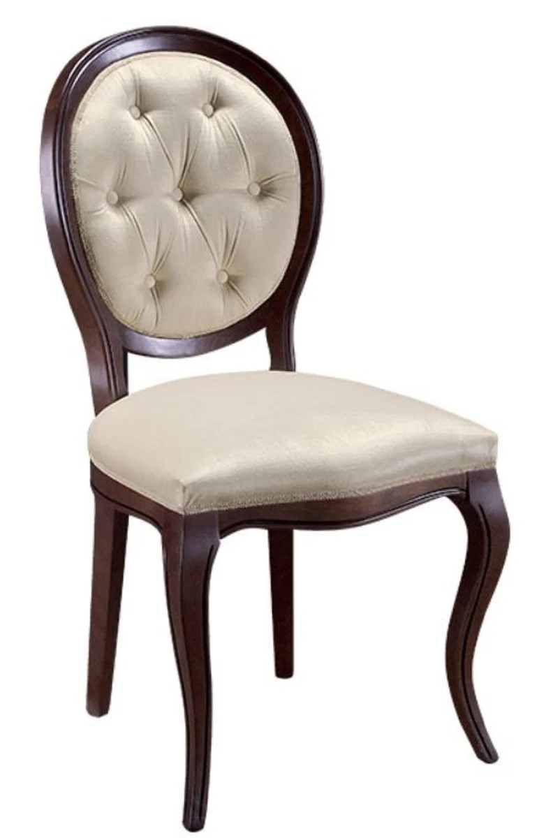 Casa Padrino Luxus Jugendstil Chesterfield Esszimmerstuhl Dunkelbraun / Cremefarben 51 x 44 x H. 99 cm - Barock & Jugendstil Esszimmermöbel