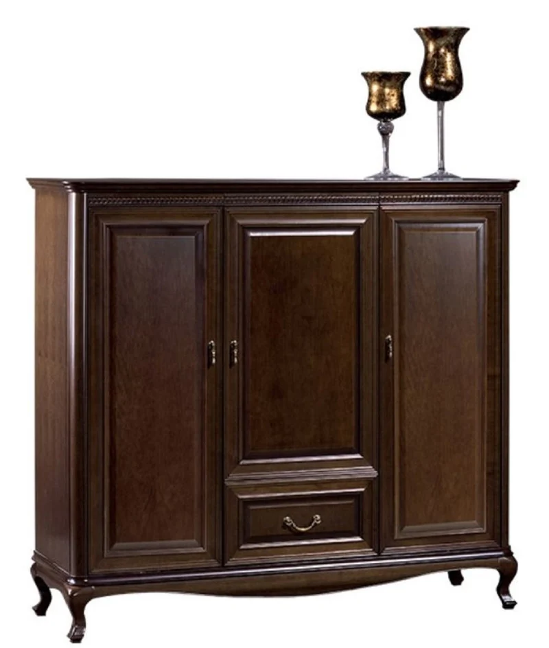 Casa Padrino Luxus Jugendstil Wohnzimmerschrank mit 3 Türen und Schublade Dunkelbraun 148,3 x 45,6 x H. 133,2 cm - Luxus Möbel
