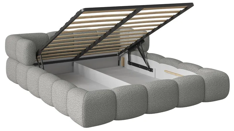 Upholstered bed 140x200 cm Stormi mit rollbarem Lattenrost, hellgrauer Chenille