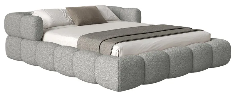 Upholstered bed 140x200 cm Stormi mit rollbarem Lattenrost, hellgrauer Chenille