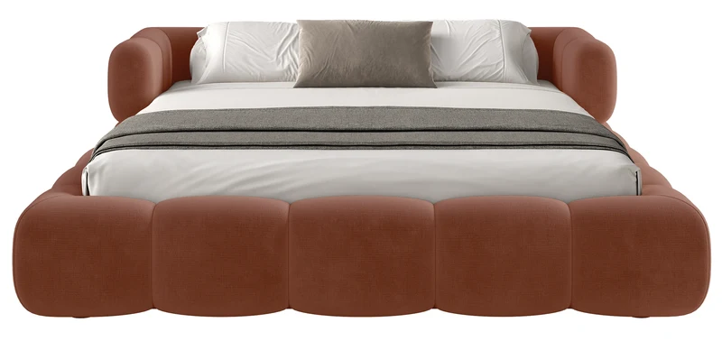 Upholstered bed 160x200 cm Stormi, rollable frame, copper chenille, hydrophobic, easy-clean