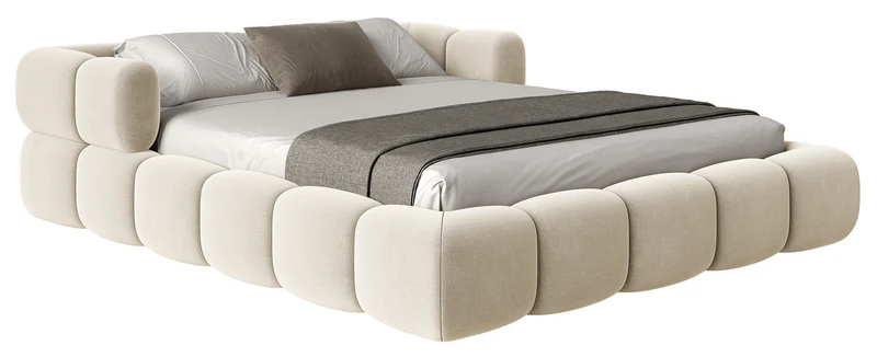 Upholstered bed 180x200 cm Stormi with storage, metal frame, cream chenille, hydrophobic, easy-clean
