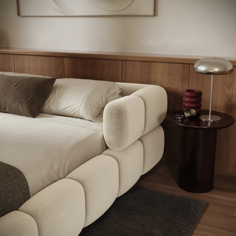 Upholstered bed 180x200 cm Stormi with storage, metal frame, cream chenille, hydrophobic, easy-clean
