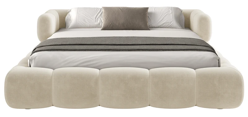Upholstered bed 180x200 cm Stormi with storage, metal frame, cream chenille, hydrophobic, easy-clean