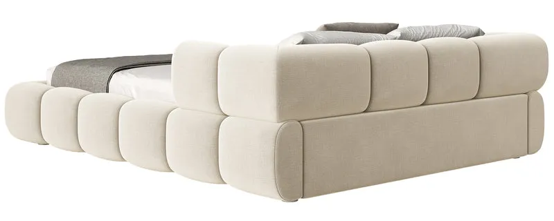 Upholstered bed 180x200 cm Stormi with storage, metal frame, cream chenille, hydrophobic, easy-clean