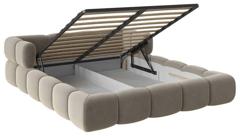 Upholstered bed 120x200 cm Stormi with storage, metal frame, light grey chenille, hydrophobic and easy-clean