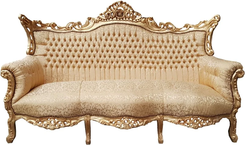 Casa Padrino Barock 3er Sofa Gold Muster / Gold - Wohnzimmer Möbel Couch Lounge