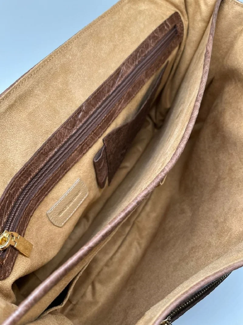 Casa Padrino Luxus Echtleder Herren Aktentasche in Kroko Optik Braun / Gold 42 cm - Made in Italy