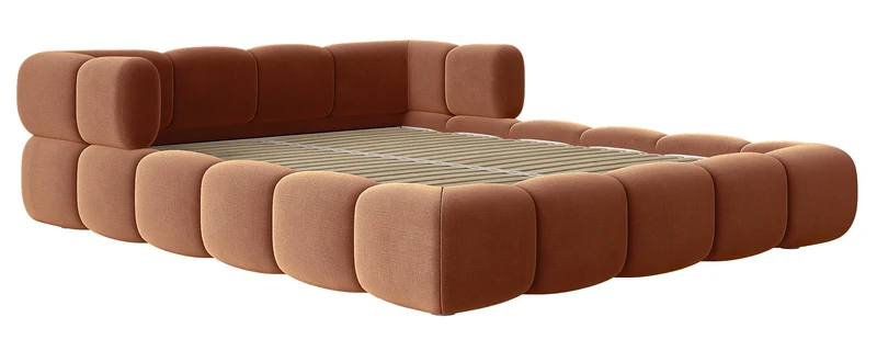 Upholstered bed 160x200 cm Stormi, rollable frame, copper chenille, hydrophobic, easy-clean