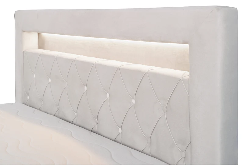Kontinentalbett 140x200 cm Goldess mit Stauraum und LED-Beleuchtung, grau-beiges Samt