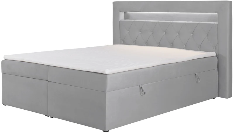 Kontinentalbett 140x200 cm Goldess mit Stauraum und LED-Beleuchtung, grauer Samt