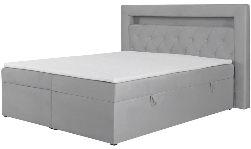 Kontinentalbett 140x200 cm Goldess mit Stauraum und LED-Beleuchtung, grauer Samt