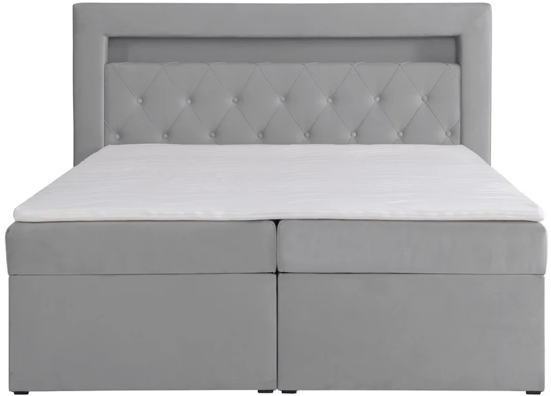 Kontinentalbett 140x200 cm Goldess mit Stauraum und LED-Beleuchtung, grauer Samt