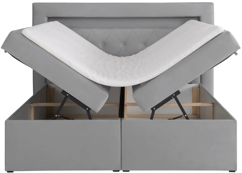 Kontinentalbett 140x200 cm Goldess mit Stauraum und LED-Beleuchtung, grauer Samt