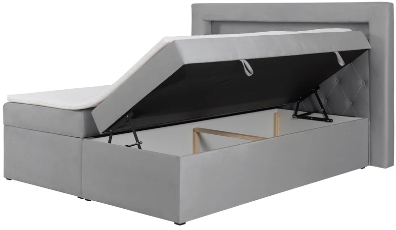 Kontinentalbett 140x200 cm Goldess mit Stauraum und LED-Beleuchtung, grauer Samt