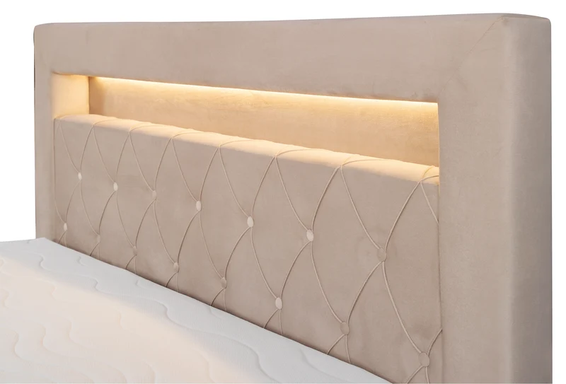Kontinentalbett 140x200 cm Goldess mit Stauraum und LED-Beleuchtung, beige Samt